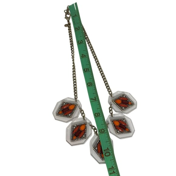 J.Crew Statement Bib Necklace Clear Rhinestone & Orange Lucite Crystal Choker - Picture 8 of 8